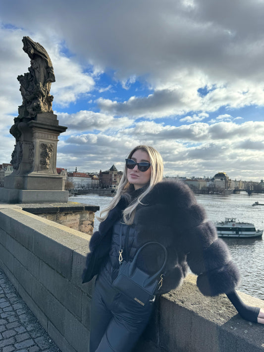 Kožuch Gloria Black Fox Fur Short